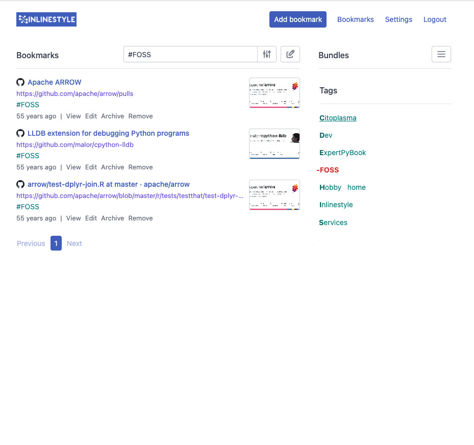 Screenshot Bookmarks