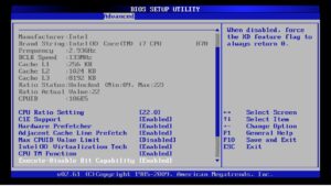 schermata della bios setup utility