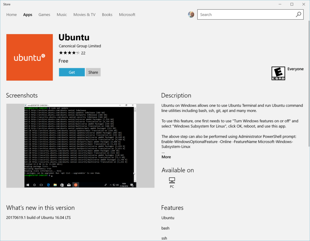 Scheda di Microsoft Store di una distro Linux per WLS