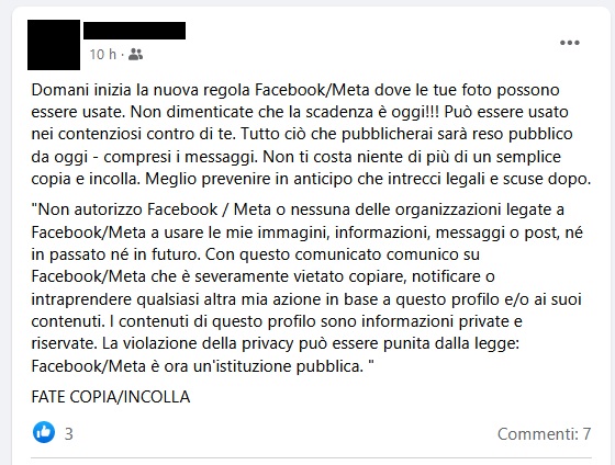 La nuova regola di facebook che non esiste, è solo una catena di sant'antonio