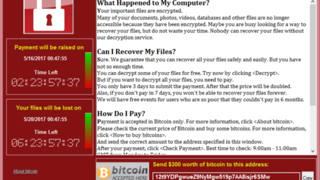schermata d'esempio di un attacco ransomware